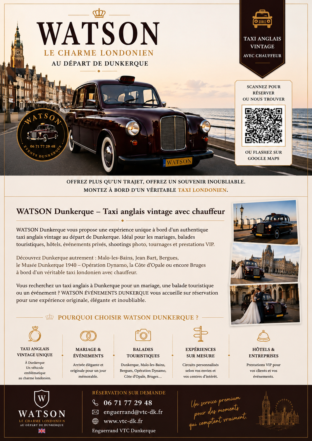 Taxi anglais Watson Mariages événements premium Balades touristiques 